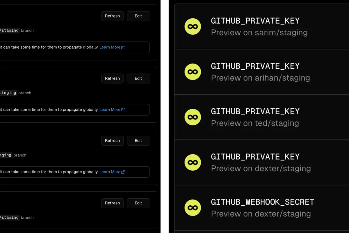 Vercel staging URLs and Infisical env sync Vercel staging URLs and Infisical env sync